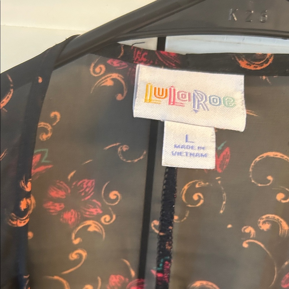 LuLaRoe Black Sheer Kimono with Floral Accents - Picture 2 of 3